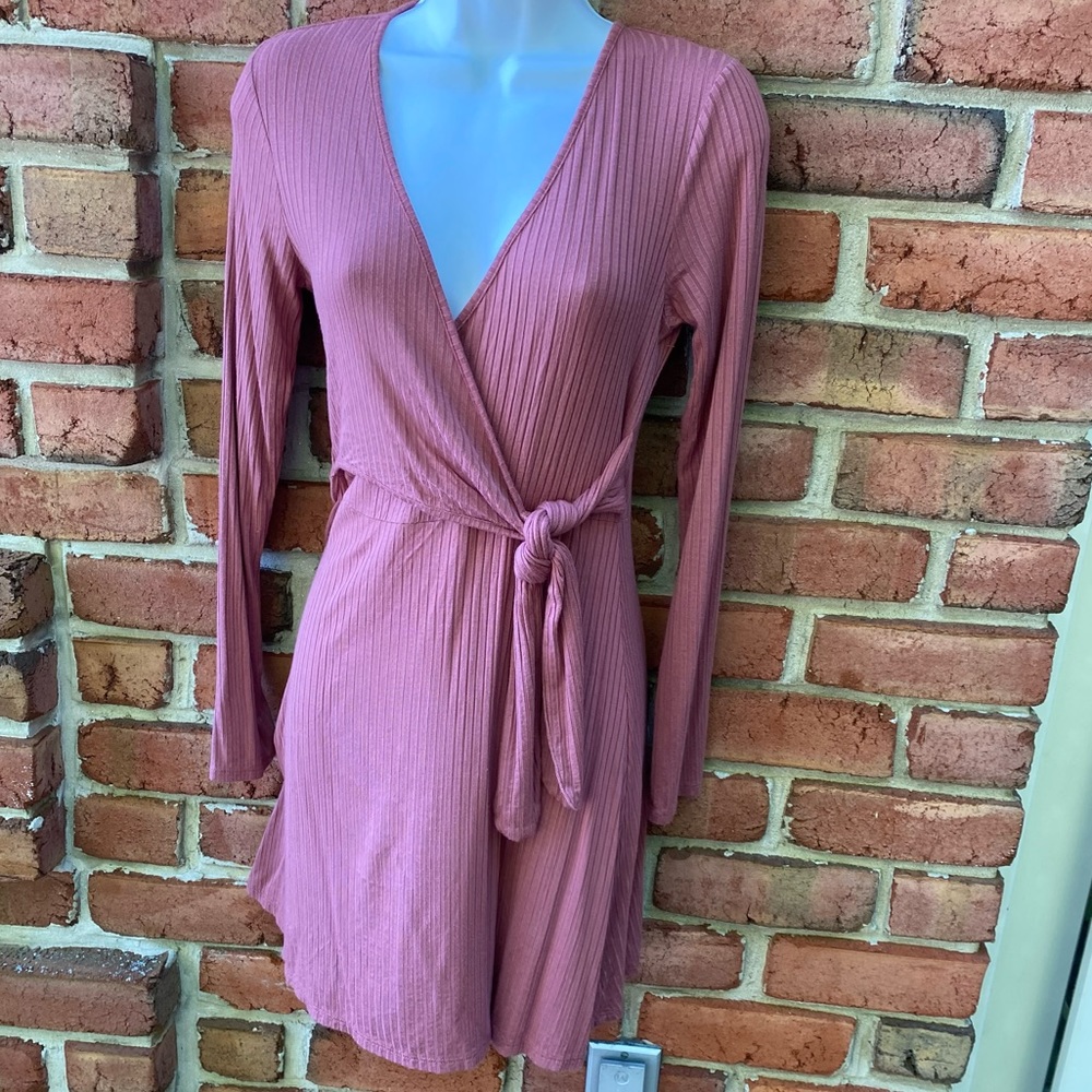 Luna Chix Pink Wrap Long Sleeve Dress Small
